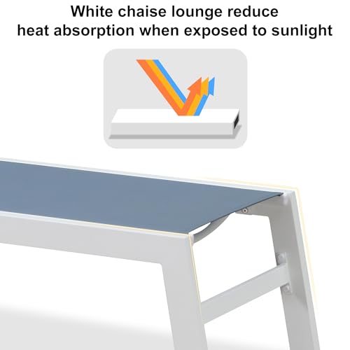 PURPLE LEAF Patio Lounge Chair 2 Pieces White Aluminum Outdoor Chaise Lounge for Pool Backyard Beach with Wheels and Table, Indigo - color: Indigo, style: Standard Inclining-leg