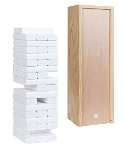 WE Games Wooden Block Stacking Party Game for Adults, Tumble Tower Wedding Guest Book Alternative, Tabletop Games, Includes Storage Case, 12 inches - color: White