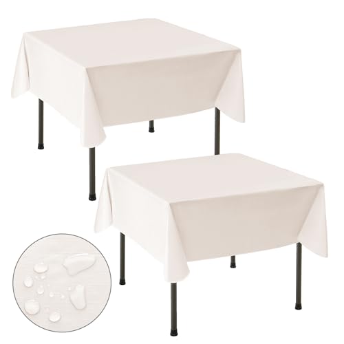 Nasitos 2 Pack Vinyl Square Table Cloth 54x54 Inch-Beige Waterproof Oil-Proof Card Tablecloths, Wipeable Spill-Proof Square Flannel Backed Small Tablecloths for Coffee Table, Indoor&Outdoor - color: Beige, size: 54x54 Inch (Square)