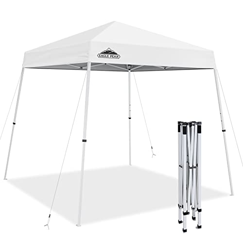 EAGLE PEAK 8x8 Slant Leg Pop-up Canopy Tent Easy One Person Setup Instant Outdoor Beach Canopy Folding Portable Sports Shelter 8x8 Base 6x6 Top (White) - color: White, size: 8x8