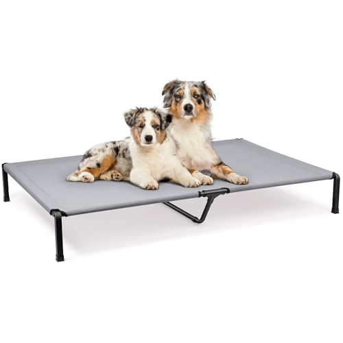 Heeyoo Elevated Dog Bed, Cooling Raised Pet Cot with Chew Proof Mesh Fabric and Steel Frame, Portable Dog Cot Bed with No-Slip Rubber Feet for Outdoor Indoor Use - color: Grey, size: 60"L x 37"W x 8"H