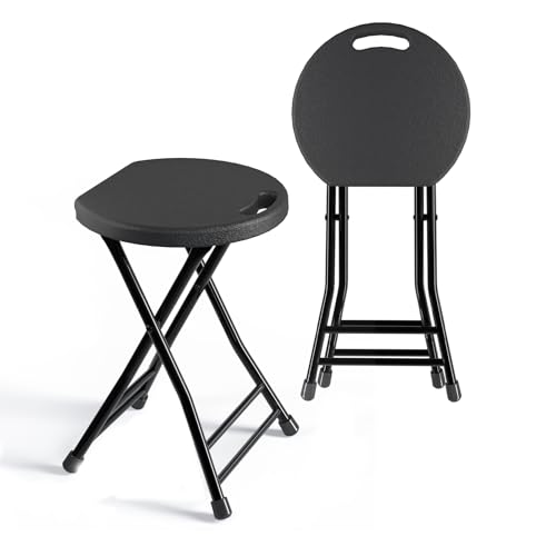 Folding Stool with Handle, Pack of 2 Folding Bar Stool with Non-Slip Feet, 18 Inch Foldable Stool for Camping, Indoor and Outdoor Stools, Black - color: Black-2, size: Pack of 2