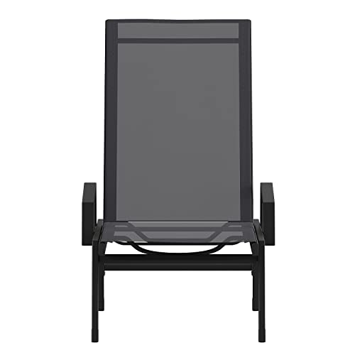 Flash Furniture Brazos Set of 2 Adjustable Chaise Lounge Chairs with Arms, All-Weather Outdoor Five-Position Recliners, Black/Black - color: Black/Black, size: Set of 2