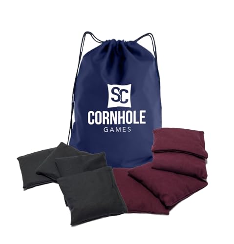 Weather Resistant Cornhole Bags (Set of 8) with Heavy Duty Tote - Professional Regulation 16oz Size & Weight - color: Maroon/Black
