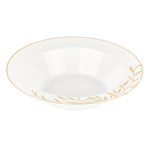 PLASTICPRO 32 Pack Elegant Disposable Plastic Bowls Includes 32 Soup or Salad Bowls Heavy Duty Fancy Party Bowls White & Gold Flower Design - color: White & Gold Flower Design Bowls