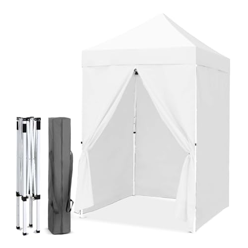 EAGLE PEAK 5x5 Instant Canopy with 4-Side Wall Panels, Small Pop up Portable Canopy Tent with Carry Bag, Light Weight Sun Shelter for Sports, Camping and Beach, White - color: White