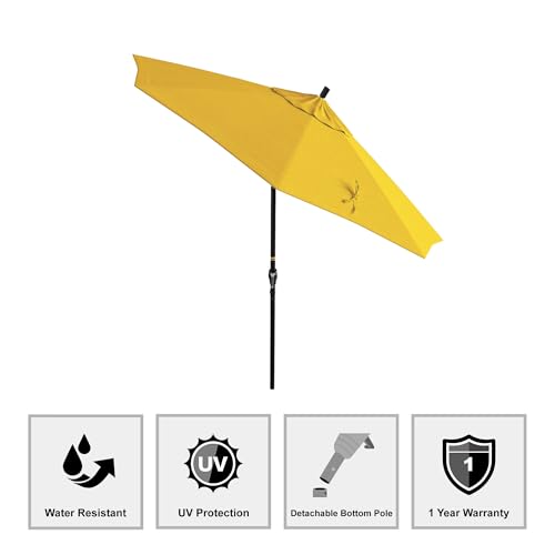 California Umbrella 9' Round Aluminum Market Umbrella, Crank Lift, Push Button Tilt, Black Pole, Lemon Olefin - color: Lemon