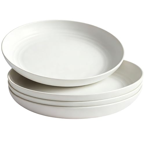 Wheat Straw Dinner Plates Set of 4, Unbreakable Reusable Plates, 7.9 Inch Microwave & Dishwasher Safe, BPA Free Lightweight Salad Plates for Kitchen & Camping - color: White