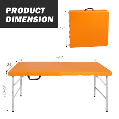 Portable Plastic Folding Table 4ft/6ft/8ft Heavy Duty White-Orange Picnic Dining Table Fold-in-Half for Camp Party Kitchen Indoor Outdoor - color: Orang, size: 4FT, style: Flat Desktop