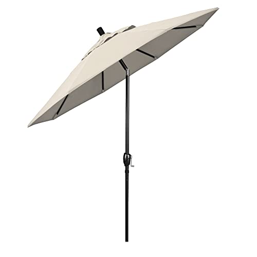 California Umbrella 9' Round Aluminum Market Umbrella, Crank Lift, Push Button Tilt, Black Pole, Antique Beige Olefin - color: Antique Beige