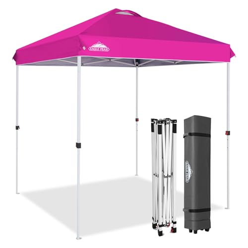 EAGLE PEAK Pop Up Canopy Tent with Wheeled Carry Bag, 8 Stakes, 4 Ropes, Easy Set Up Tent Canopy, 6.6x6.6 ft, Pink - color: Pink, size: 6.6x6.6