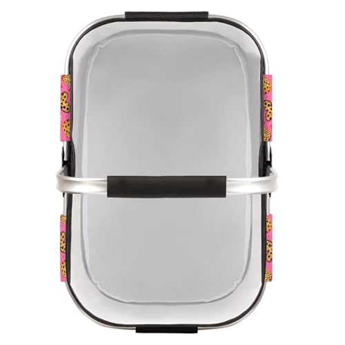 Pink Leopard Print Picnic Basket Large Collapsible Market Baskets Portable Reuasble Shopping Bags with Handles for Camping Beach Travel - color: White