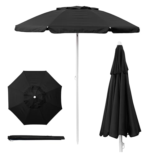 PICNIC TIME 5.5 Ft Portable Beach Umbrella, Lightweight UV Protection Sunshade with Tilt Pole & Carry Bag, Outdoor Canopy Umbrella for Beach, Sand, Pool, Patio, Camping, Travel, or Backyard Shade, (Black) - color: Black