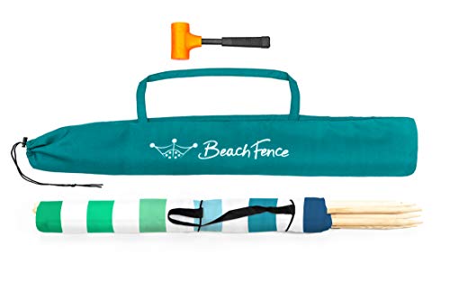 Premium 20 ft Beach Windscreen, Privacy Screen, Wind Blocker - Emerald Blue, Free Rubber Mallet and Carry Bag Included - color: Emerald Blue