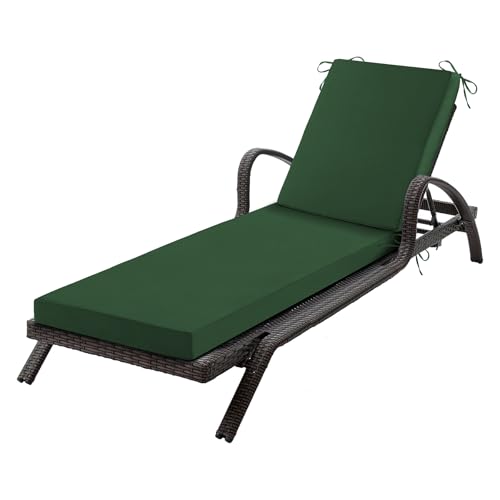 Chaise Lounge Cushions Outdoor, 80x 26x 3 Inch Waterproof & Fade-Resistant Lounge Chair Cushion, Outdoor Chaise Cushion with Removable Cover & Ties for Lawn, Patio, Pool & Beach, Forest Green - color: Forest Green, size: 80x26+3"