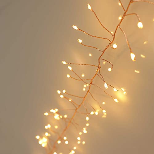 QBIS 240 LED Christmas Cluster Lights, 10ft Warm White Fairy Lights on Copper Wire, Plug in, Christmas Tree Lighting, Firecracker Light String Indoor Outdoor use, Window, Fireplace, Stair Decoration - size: 240 LED - Copper Wire - Mains Plug