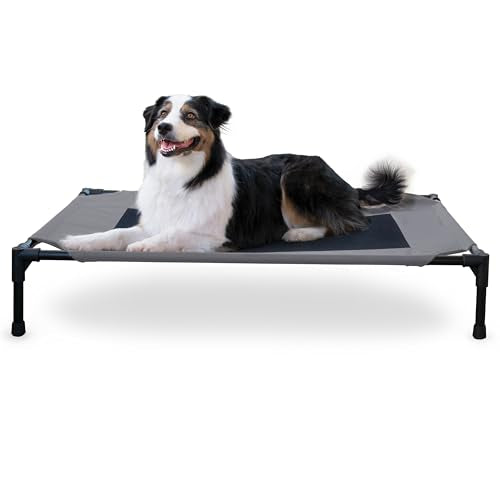 K&H Pet Products Outdoor Elevated Dog Cot, Breathable Cooling Elevated Cot Hammock Pet Bed for Large Dogs, Washable Mesh Cover, Raised Metal Frame, Collapsible, Portable - Large 42 X 30in Gray - color: Gray/Black Mesh, size: Large 42"L x 30"W