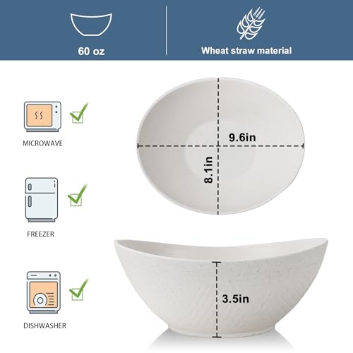 Wrova 65oz Large Salad Bowls Ivory - Wheat Straw Salad bowls Set of 4 - Unbreakable Salad Bowls Dishware & Microwave Safe - BPA Free Bowls for kitchen,camping - color: White, size: 4 Pack