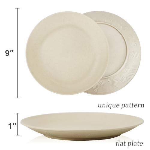 Wrova Wheat Straw Dinner Plates 9 Inch Unbreakable Set of 8 - Dishwasher & Microwave Safe Plastic Plates Reusable - Lightweight Plates for kitchen,camping,salad,appetizer - Beige - color: Beige, size: 9 inch