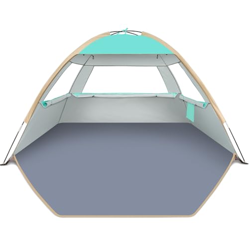 Gorich Beach Tent Sun Shelter for 3/4/6/8/10 Person with UPF 50＋ UV Protection, Lightweight & Easy Setup Beach Shade Canopy, Portable Beach Shade Tent Beach Cabana - color: Turquoise, size: 6 Person