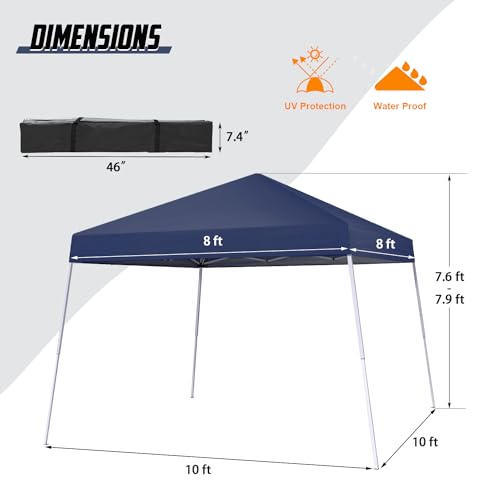 Canopy Tent, 10X10 FT Pop Up Canopy Outdoor Instant Tent Slant Legs with Carrying Bag, Portable Gazebo Shelter for Patio Deck Garden and Beach - 8X8 FT Canopy Cover (Dark Blue) - color: Navy Blue