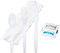 Bulk Heavy Weight Cutlery Individually Wrapped White Plastic Cutlery Knife, Spoon, Fork Pack with Napkin and Salt and Pepper Packets - Extra Strong & Resistant - size: 200pk
