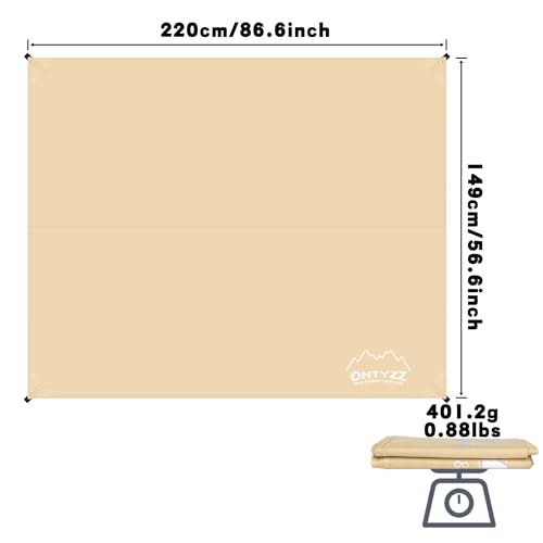 ONTYZZ Khaki Rectangle Tent Footprint Waterproof Camping Tarp Two in One Ground Sheet Mat and Tent Tarp for Camping Outdoor Hiking Beach Picnic, 149 * 220㎝ - color: Rect.- 149*220㎝
