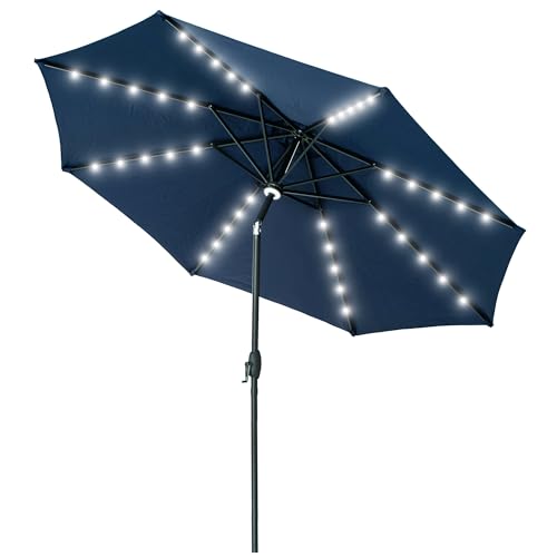 GDY 10Ft Patio Umbrella, Table Umbrella with 40 LED Lights, Outdoor Umbrellas for Patio, with Tilt and Crank, Center Light, for Garden, Deck, Backyard, Pool, and Beach. - color: Navy Blue