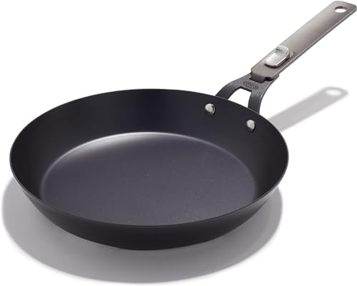 OXO Outdoor Pre-Seasoned Carbon Steel 10" Frying Pan Skillet, Detachable Handle for Easy Storage, Indoor Use, Nonstick with Use, Induction Suitable,Oven & Broiler Safe,Browning, Grill,Sear,Saute,Black - size: 10" Frying Pan Skillet Set