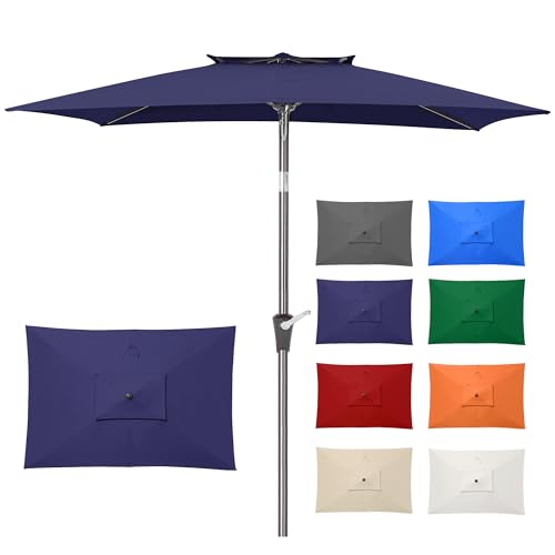 6.6 x 10 ft Rectangular Patio Umbrella, Outdoor Market Table Umbrella with Push Button Tilt and Crank, Double-Tier Vent, 6 Ribs, Rectangle Patio Umbrella for Backyard, Deck, Pool, Fits 4–6 Chairs and Tables (Navy) - color: Navy