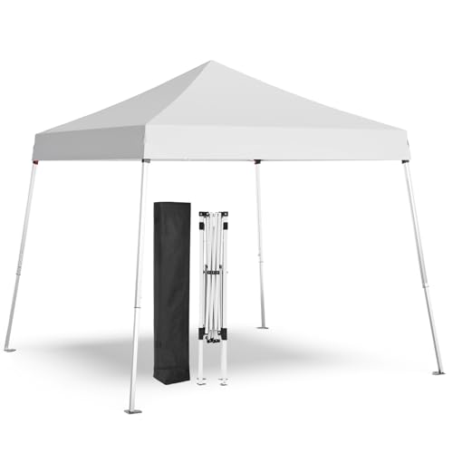 Pop-up Canopy Tent,Portable Outdoor Canopy for Parties Camping,Slant Legs Folding Tent,Sports Shelter,Beach Tent,Base 10x10 Top 8x8,3 Adjustable Height(White) - color: white, size: 8'x8'FT