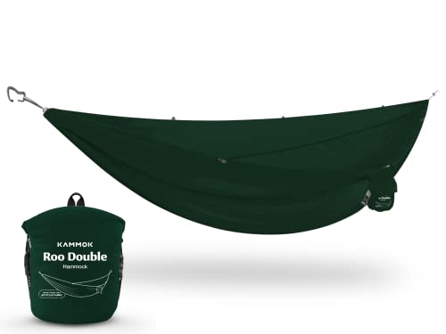KAMMOK: Roo Double Hammock | Made from Strong & 100% Recycled Water Resistant Ripstop Fabric | Comfortable, Packable, Lightweight (Lifetime Adventure Grade Warranty), Pine Green - color: Pine Green, size: Roo Double