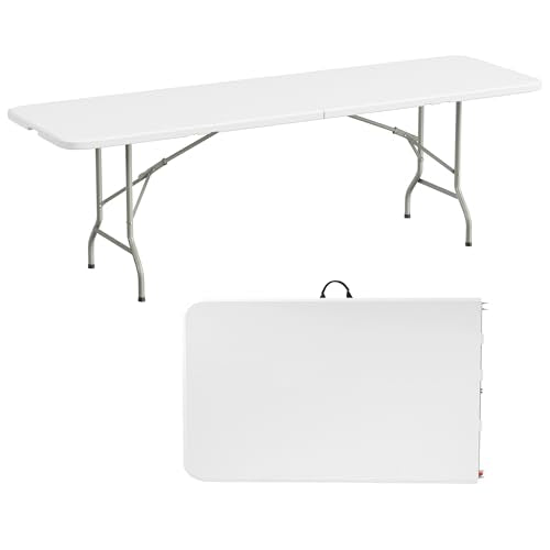 Elevon 8 Feet Heavy Duty Folding Table with Adjustable Height, Fold-in-Half Portable Table for Indoor Outdoor Use - Camping, Picnic, Party, Wedding, Dining, Utility Table - size: 8 feet, style: Without Chair