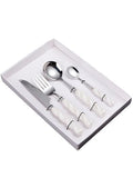 Stainless Steel Flatware Set, 4-Piece Heavy Duty Cutlery Set with Dinner Knife, Fork & Spoons, Tableware Gift for Daily Use Wedding Housewarming Baby Shower Birthday Gifts(White) - color: White