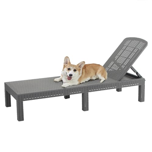 DIMAR GARDEN Outdoor Chaise Lounge,Resin Pool Lounge Chair Waterproof Recliner,Gray - color: Grey, style: 1 Pieces