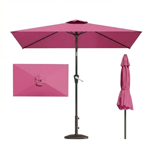 6.5' x 10' Rectangular Patio Umbrella Large Outdoor Market Umbrella w/UV Protection, Push Button Tilt and Crank Lift, Rectangle Table Umbrella for Garden, Deck, Pool, Patio, Rose Pink - color: Rose Pink