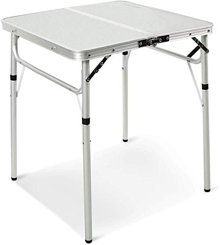 REDCAMP Small Square Folding Table 2 Foot Adjustable Height, Portable Aluminum Camping Table Lightweight for Picnic Beach Outdoor Indoor, White 24 x 24 inch - size: 24''L x 24''W(2 heights10"/27")