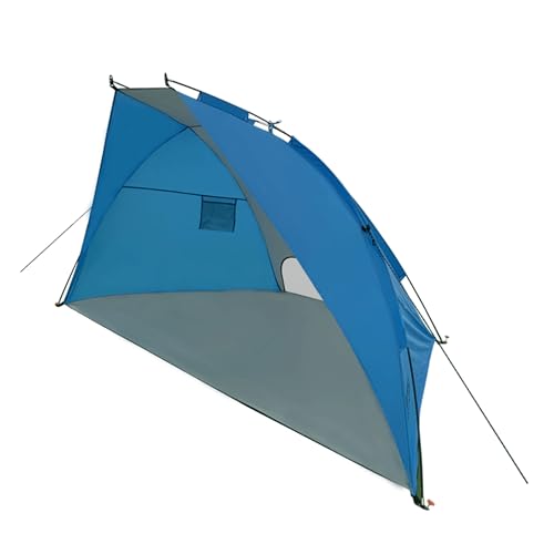 BS-002 Outdoor Portable Canopy Beach Waterproof Windproof Shelter Sun Shade Tent with 2 Mesh Sand Pockets, Carry Bag, and Stakes, Blue