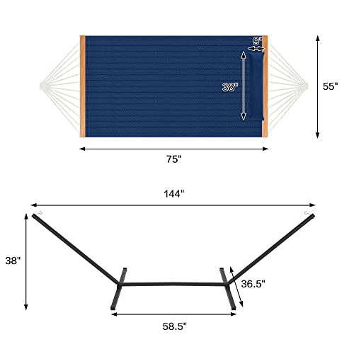Homgava Two Person Hammock with Stand for Outside Heavy Duty, Outdoor Patio Hammock with Portable Steel Stand, Large Double Hammocks,480lbs Capacity.(Dark Blue) - color: Dark Blue
