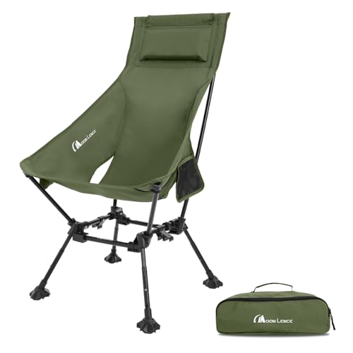 MOON LENCE High Back Folding Camping Chairs, Adjustable Height Beach Chair with Anti-Sinking Feet & Widened Seat (Green) - color: New Green With Feet 1 Pack
