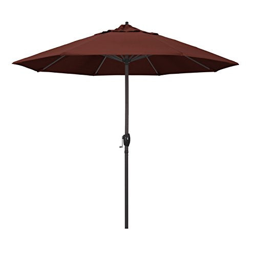 California Umbrella 12-Year Protection 9-Ft Outdoor Patio Umbrella, Sunbrella Fade-Resistant Acrylic Fabric, Auto Tilt and Crank, Heavy-Duty Aluminum Frame/Reinforced Ribs, Bronze Pole, Henna - color: Henna