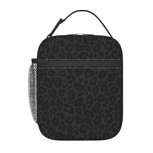 Black Leopard Cheetah Print Animal Skin Print Insulated Lunch Bag Portable Reusable Zipper Lunch Box For Men Women Work Picnic Travel Camping - color: Black35