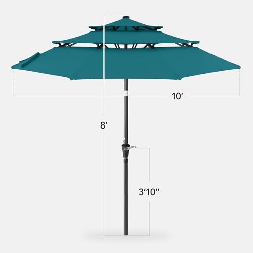 Best Choice Products 10ft 3-Tier Market Patio Umbrella, Outdoor Sun Shade with Tilt, Crank Lift, 8 Ribs for Backyard, Deck, Poolside - color: Cerulean