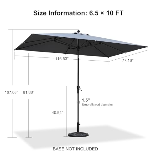 PURPLE LEAF 10' x 6.5' Rectangular Patio Umbrella Outdoor Table Umbrella Aluminum Frame Market Umbrella Sun Umbrella with 8 Sturdy Ribs & Tilt for Garden Deck Lawn & Pool Light Gray - color: Light Gray, size: 6.5' x 10'
