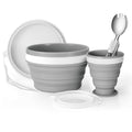 Odoland Camping Collapsible Silicone Cup and Bowl Set, Portable Mess Kit with Stainless Steel Spork and Lid for 1 Person Backpacking, Family Cookware, Hiking, Picnic, Travel