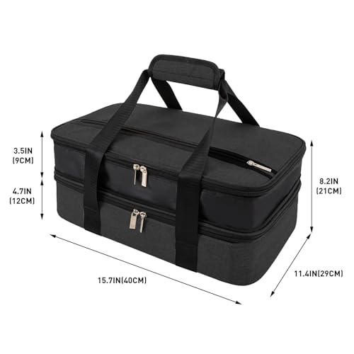 Insulated Casserole Carriers for Hot or Cold Food,Double Decker Casserole Dish Bag Carrying Case,Expandable Food Carrier Warmer Container Bag For Travel Picnic Cookouts.Fits 9"x13" Baking Dish - color: Double Black