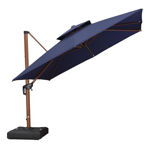 PURPLE LEAF 10ft Patio Umbrella Outdoor Square Umbrellas Large Cantilever Umbrella Windproof Offset Umbrellas Heavy Duty Sun Umbrella for Garden Deck Pool Patio, Navy Blue - color: Navy Blue, size: 10'X10', style: Umbrella