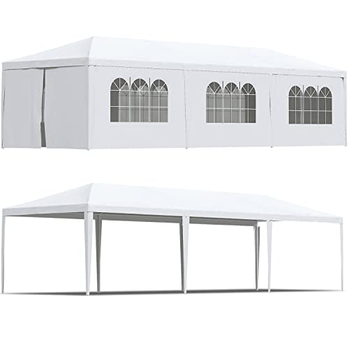 Greesum 10x30 Outdoor Canopy with with 6 Side Removable Walls, Upgrade Patio Camping Heavy Duty Gazebo Shelter for Party Wedding BBQ Events, Waterproof Tent, White