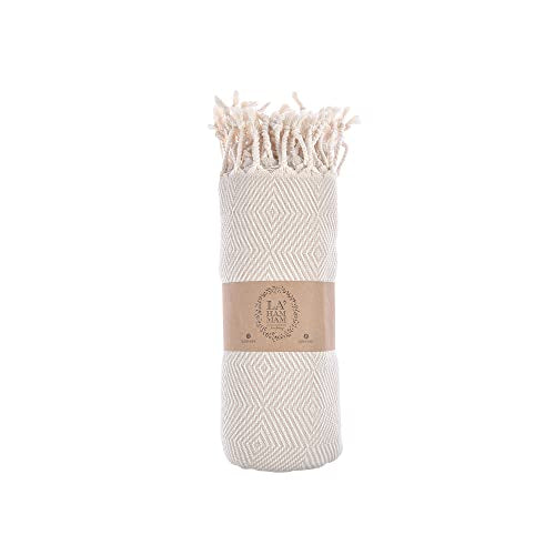 Personalized Embroidered Beach Towel | Throw Blanket, Easy Carry, Sand Free, Highly Absorbent, Quick Dry, Turkish Towels for Travel Camping Bath Sauna Beach Gym Pool Yoga SPA by Lahammam, Asia, Beige - color: Beige, size: Asia
