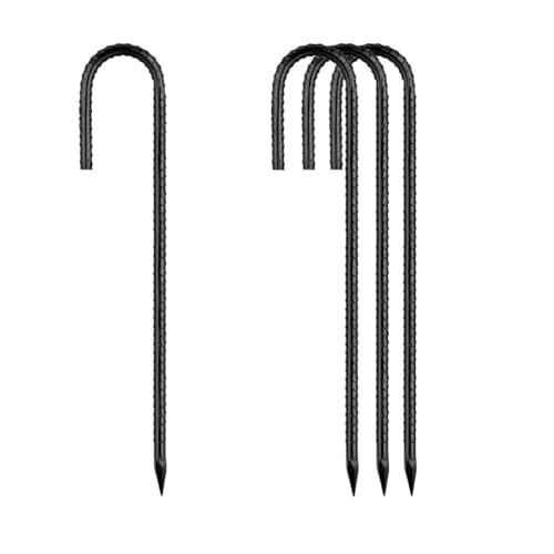 Rebar-Stakes-12-Inch, Ground Stakes Heavy Duty J-Hook Black Coated Anti-Rust Heavy Duty Ground Anchors for Garden Dog Fence Chicken Coop Christmas Decorations Deer Fence 4pcs - color: Black-J-HOOK, size: 4pcs